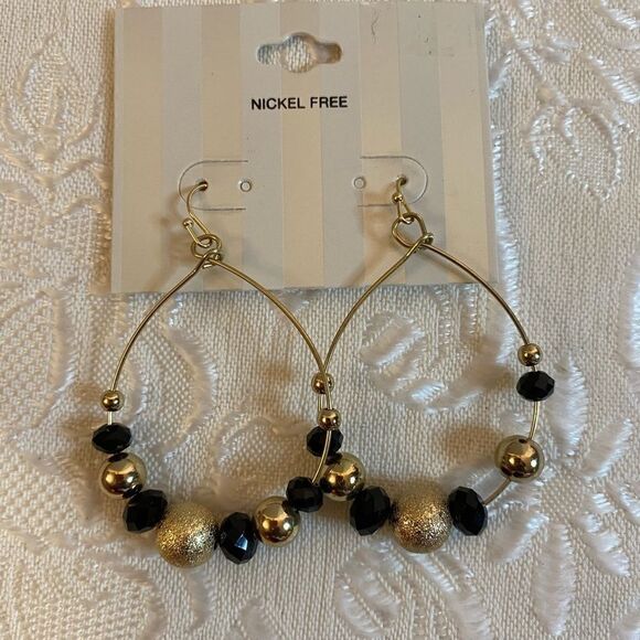 💥Nickel Free Black and Gold Dangle Drop  fashion cute Earrings - Picture 5 of 11